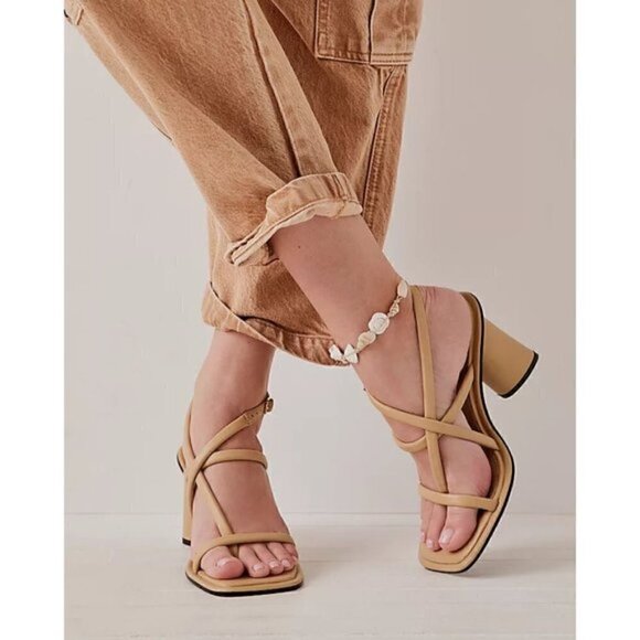 NEW Free People Perth Slingback Leather Sandal Heel Beige Leather - Picture 6 of 6